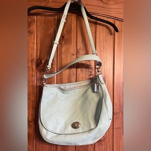 Coach handbag with detachable handle strap and detachable long strap. Robin egg